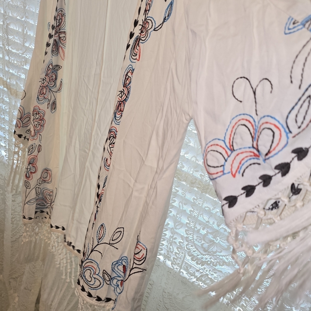 Ariat Embroidered Western White Kimono With Fringe Womens XXL - Picture 5 of 10